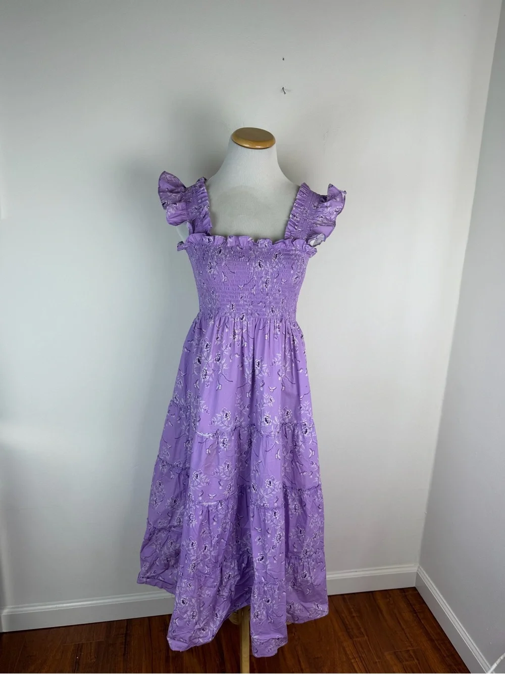 Hill House x Bridgerton Ellie Nap Dress Purple Floral Midi Cotton Size XS